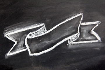 Blank ribbon draw by white chalk on black board background