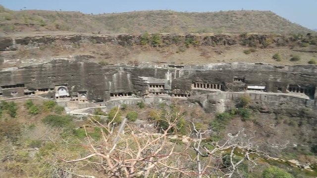 Aerial view on the outdoor walls of Aurangabad caves.