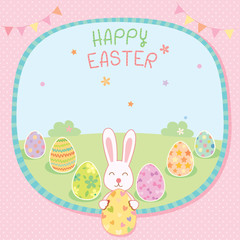 Illustration vector of Happy Easter background with white rabbit and the eggs.