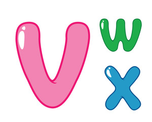 Modern Cute Eye Candy Balloon Alphabet Letter Set - V, W, X
