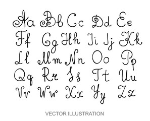 Hand drawn alphabet letters written with a pen, vector of calligraphy font