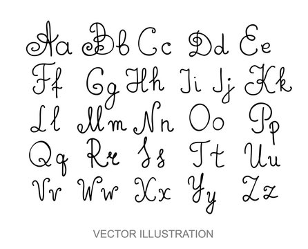 Hand drawn alphabet letters written with a pen, vector of calligraphy font