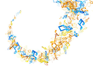 White musical background with notes.