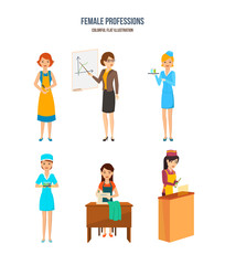 Female professions concept. Modern womens of different professions.
