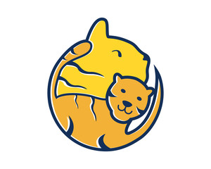 Modern Cute Animal Mother And Children Warm Hug Logo - Tiger Family