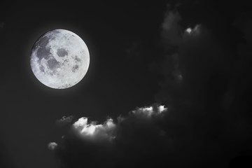 Full moon with  Black and White  sky background.Element of Full moon image furnished by NASA.