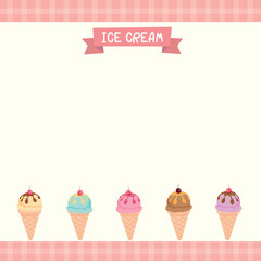 Illustration of Ice cream cone various flavors menu.
