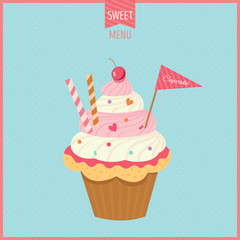 Vector of cute cupcake design for sweet menu.