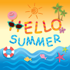 Hello summer background design and decoration with beach element.