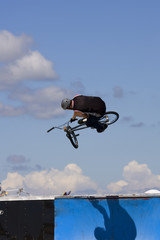 Bmx biker performing in the Maximum Velocity show at Long Island NY