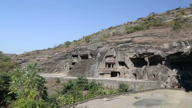 View on the outdoor walls of Aurangabad caves.