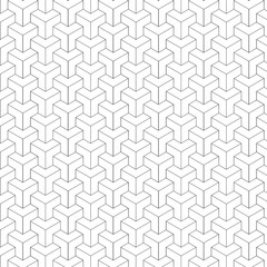 Geometric black and white seamless pattern. 3D block in Y-shape vector graphic background.