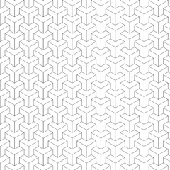 Geometric black and white seamless pattern. 3D block in Y-shape vector graphic background.