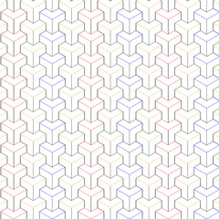 3D Geometric outline in orange, blue in red. This is a seamless cube patterns vector for making backdrop or background. 