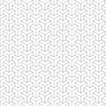 Geometric black and white seamless pattern. 3D block in Y-shape vector graphic background.