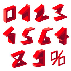 Set direct 3D red numbers, a sign of interest. Isometric numeric characters