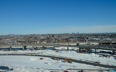Aerial view of the Turcot project, The interchange is a hub for road traffic in Montreal...