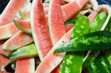 Many watermelon rind flesh was eaten out.