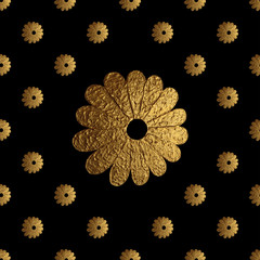 Gold abstract flowers pattern. Hand painted floral seamless background.