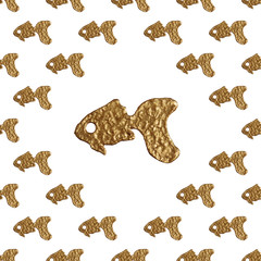 Gold fishes seamless pattern. Hand painted sea background. Abstract marine texture.