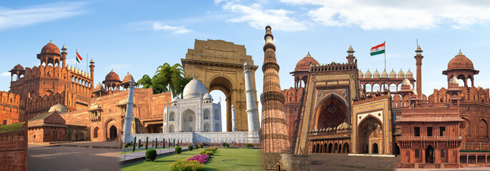 Collage of India historical monuments and heritage sites, landmarks and tours and travel...