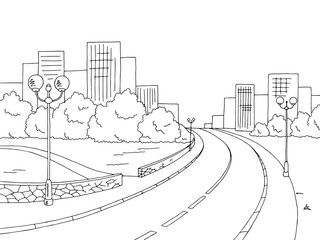 Street road graphic black white landscape sketch illustration vector