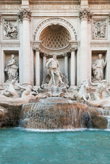 Close-up of the center section of the Trevi Fountains, Rome, Italy