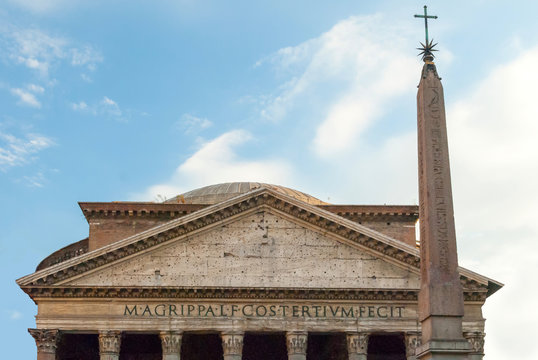 The Two Thousand Year Old Roman Pantheon, and the Three Thousand year old Macuteo Obelisk, Rome, Italy