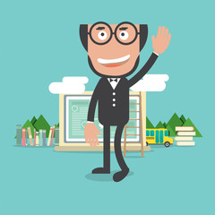 Happy Bald Head Teacher With Education Concept Vector Illustration