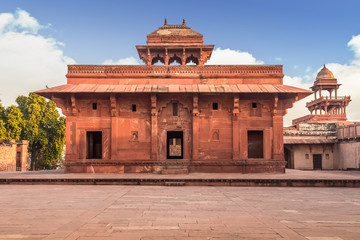 Red sandstone fort and palace at Fatehpur Sikri Agra. Fatehpur Sikri fort and city showcases Mughal architecture in India and designated as UNESCO world heritage site.