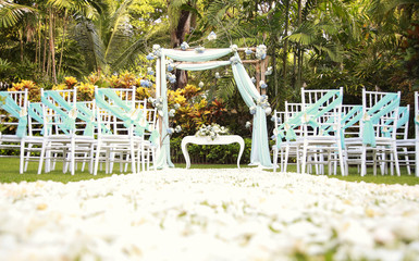 Romantic outdoor wedding setup at the garden
