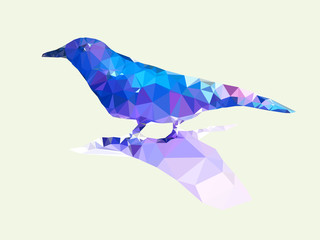 Naklejka premium Low polygonal of blue bird on light green backgroud