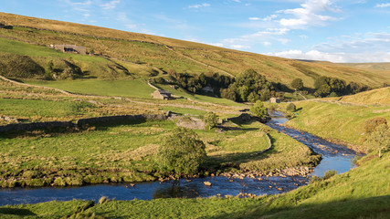 Landscape and river in the Yorkshire Dales near Birkdale, North Yorkshire, UK