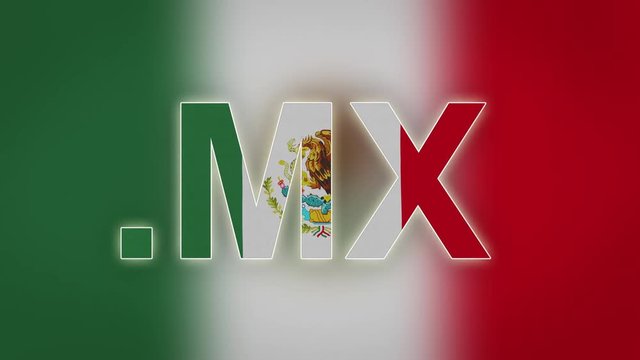 MX - internet domain of Mexico...Typing top-level domain ".MX" against blurred waving national flag of Mexico. Highly detailed fabric texture for 4K resolution.