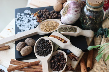 spices and herbs, spice, herb, pepper, garlic, mustard, clove, allspice, nutmeg, anise, anise star...