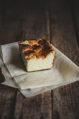 Casserole from cottage cheese for breakfast or for dessert (plated surface)