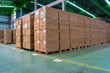 Stack of carton at logistics warehouse