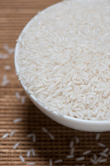 Rice in spoon and bowl. Jasmine Rice, Thai Rice, White Rice.