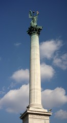 Fototapeta premium Detail of Millenium Monument with archangel Gabriel on the top, located on the Heroes` Sqaure in Budapest