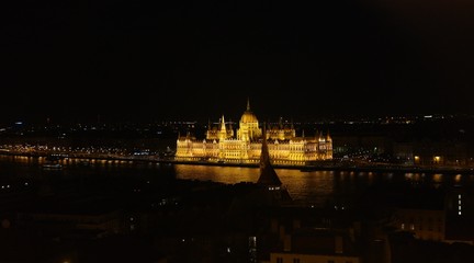 Fototapeta na wymiar Night scene of Parliament building in Budapest from Fisherman`s bastion