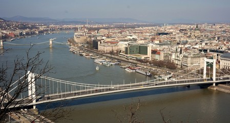 Cityscape of Budapest city centre with view Elisabeth Bridge spans Danube river