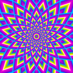 Colorful rainbow flower in techno style. Motion illusion.