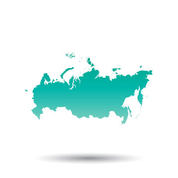 Russia, Russian Federation map. Colorful turquoise vector illustration on white isolated background.