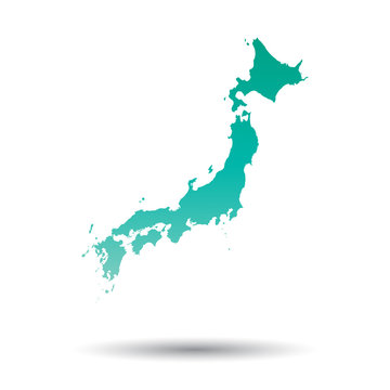 Japan map. Colorful turquoise vector illustration on white isolated background.