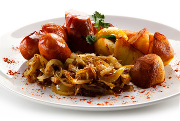 Grilled sausages and potatoes