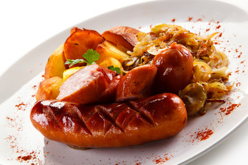 Grilled sausages and potatoes