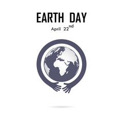 Human hand and globe icon vector logo design template.Earth Day campaign idea concept.Earth Day idea campaign for greeting Card,Poster,Flyer,Cover,Brochure,Abstract background.