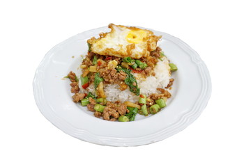 Salted pork with chili & Basil leaves and fried egg
