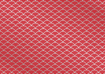 波のイメージの和柄背景　赤と銀