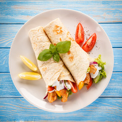 Tortilla wrap with meat and vegetables